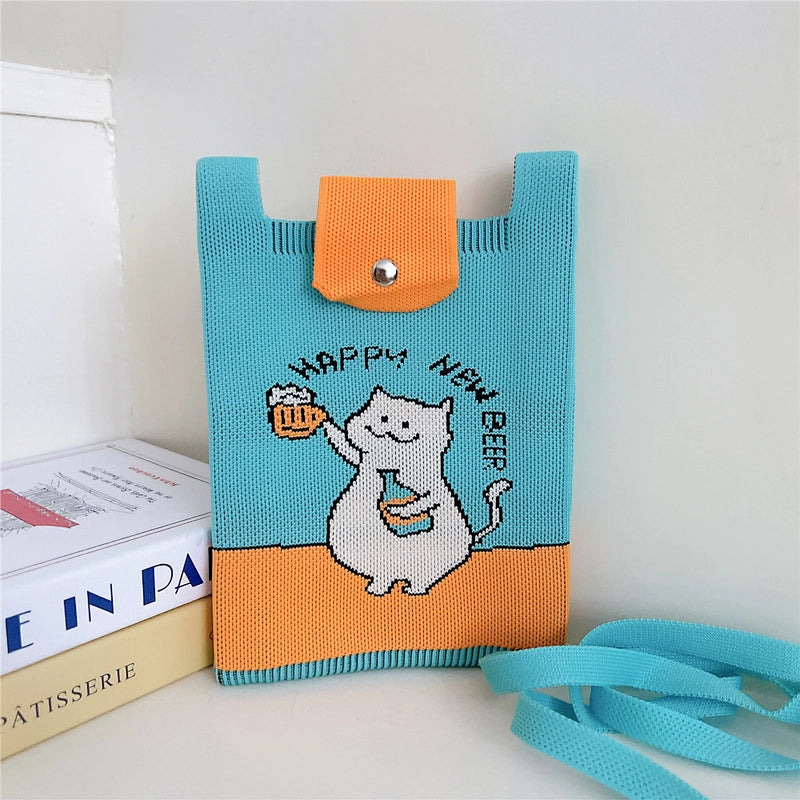 Women's Small Polyester Cartoon Letter Flower Cute Square Flip Cover Bucket Bag