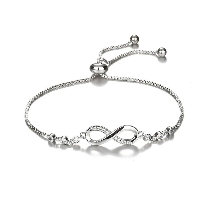 Popular Small Waist Figure 8 Cubic Zircon Bracelet Adjustable Crystal Love Symbol Infinity Charm Bracelets for girls