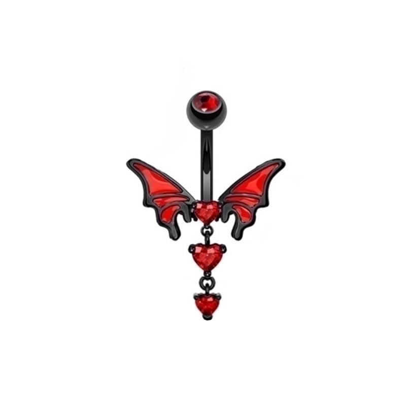 1 Piece Belly Rings Hip-Hop Rock Punk Heart Shape Wings Bat Stainless Steel Alloy Copper Plating Chain Inlay Rhinestones Zircon