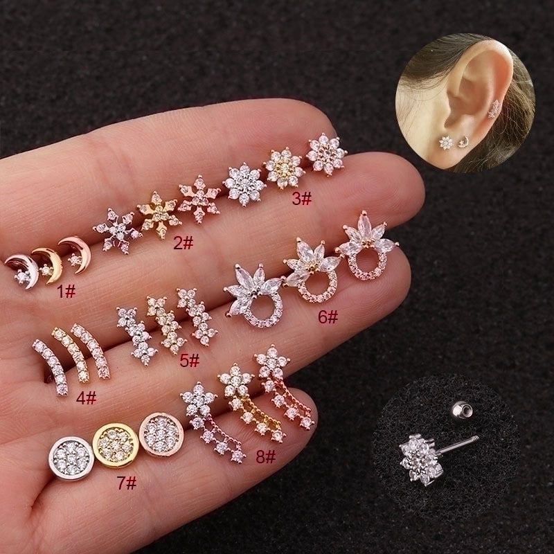 Ear Cartilage Rings & Studs Flower 316L Stainless Steel  Copper Zircon