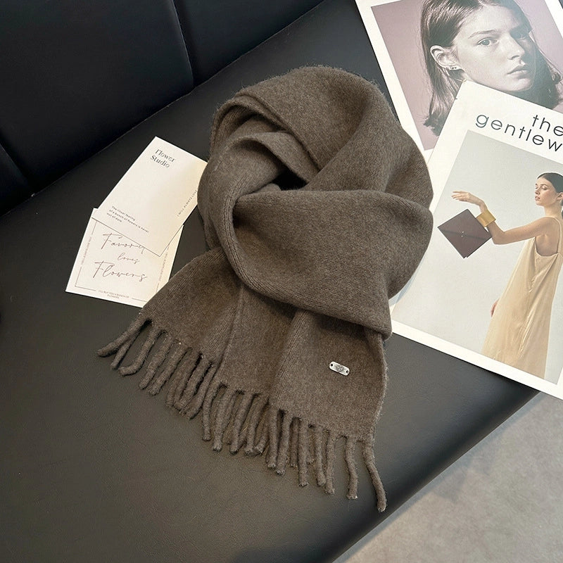 Women's Sweet Solid Color Fleece Scarf