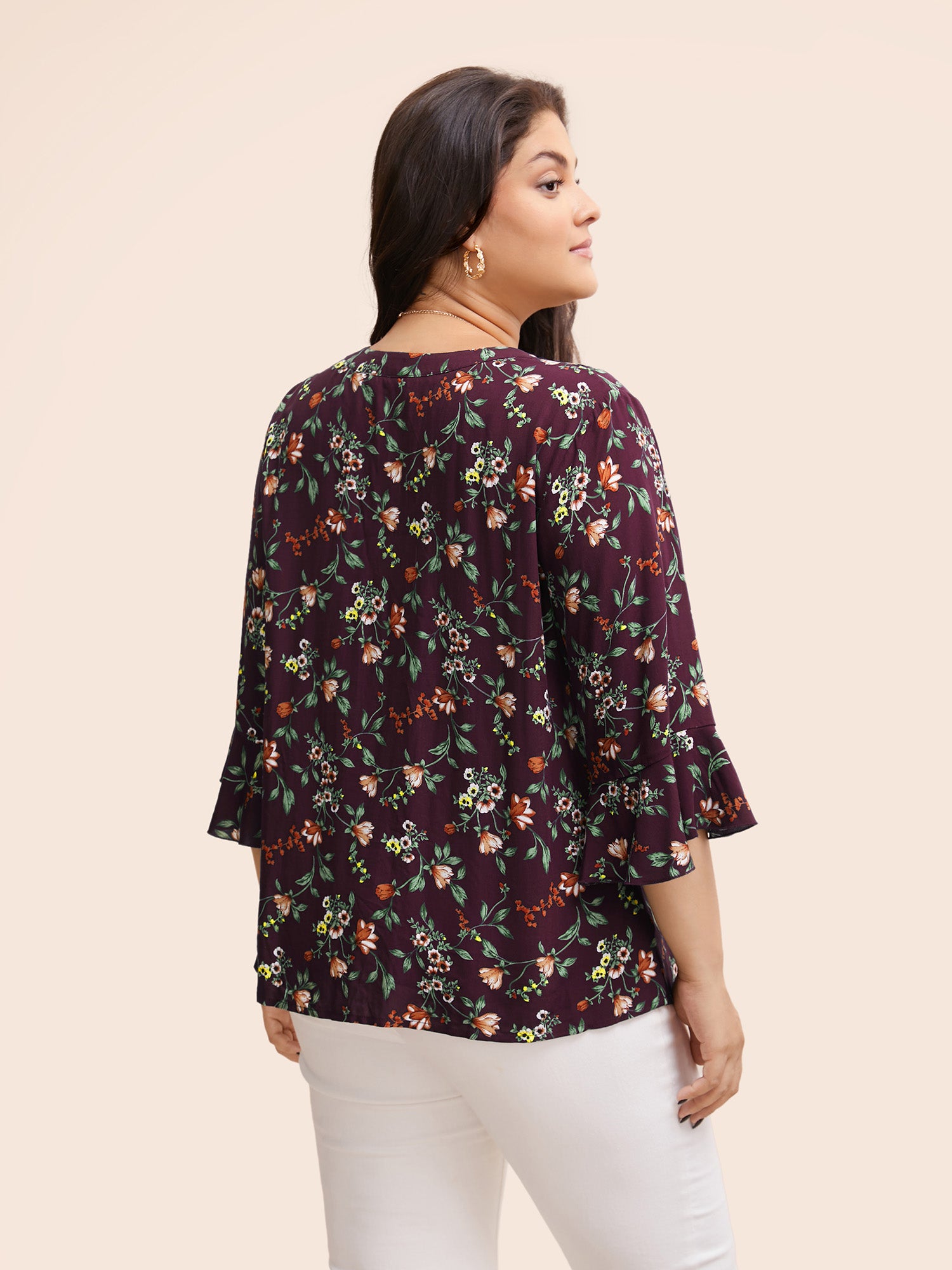 Ditsy Floral Pleated Flutter Sleeve Blouse