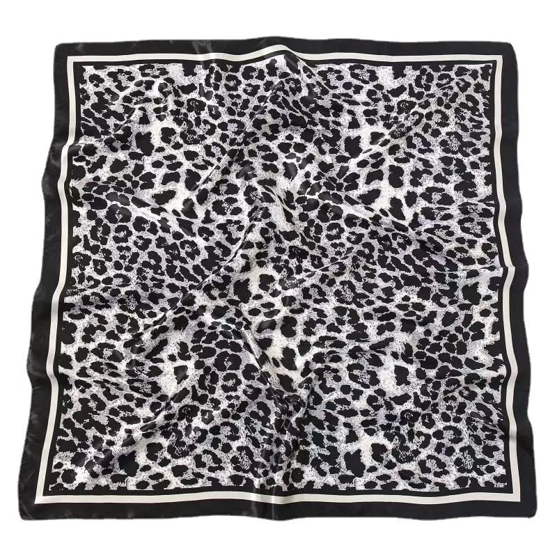 Unisex Vintage Style Leopard Satin Silk Scarf