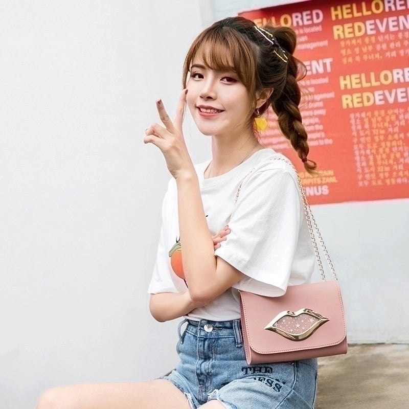 Women's Small Pu Leather Lips Streetwear Square Magnetic Buckle Shoulder Bag Crossbody Bag Chain Bag