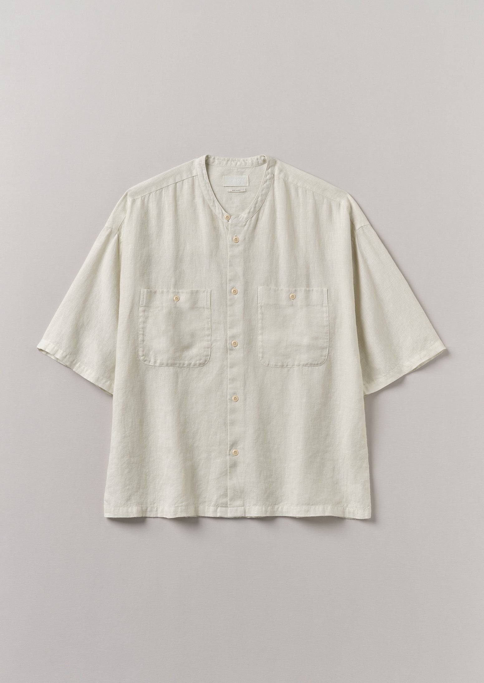 Garment Dyed Linen Grandad Collar Shirt | Oat