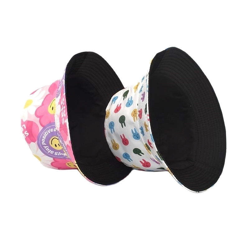 Women's Commute Smile Face Printing Flat Eaves Bucket Hat