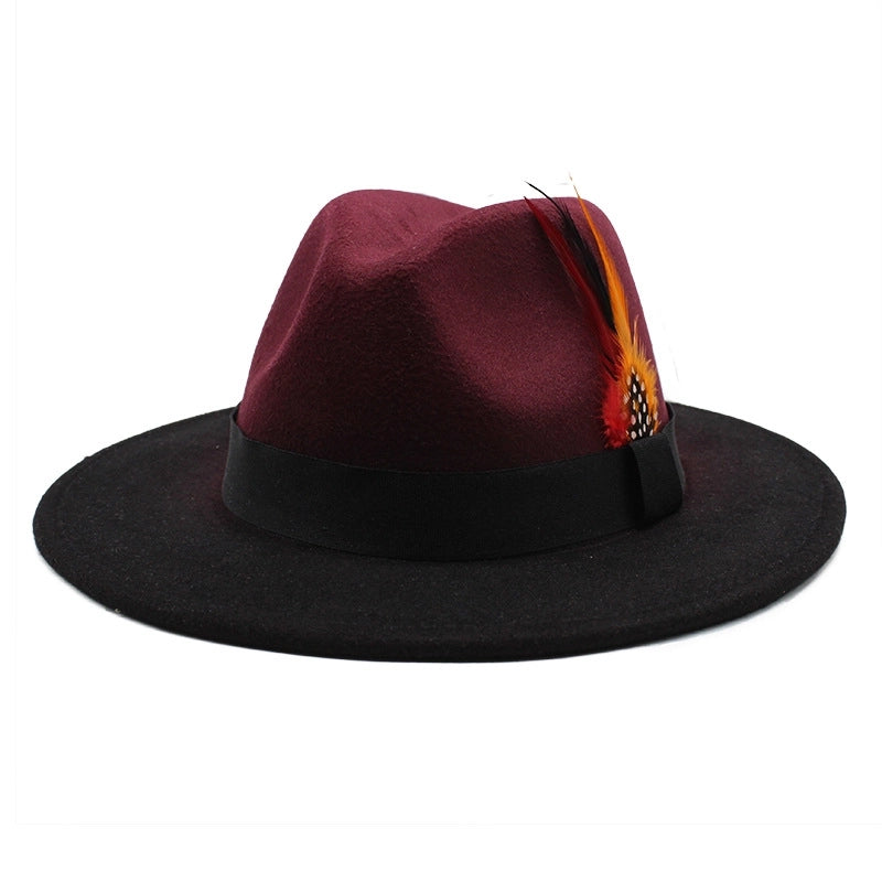 The New Color Color Color Gradient Feather Jazz Hat Female Wool Hat Hat Male And Female Outdoor Cover