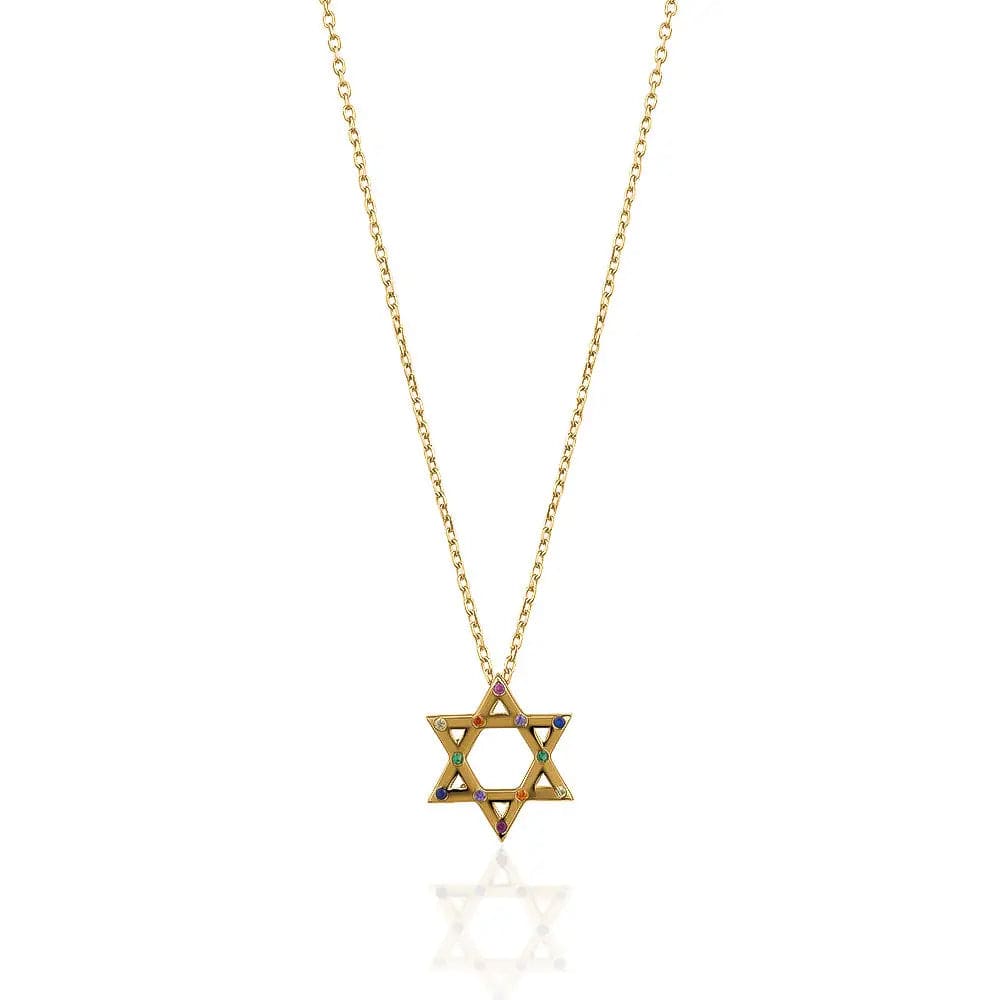 Rainbow Crystal Star of David Necklace