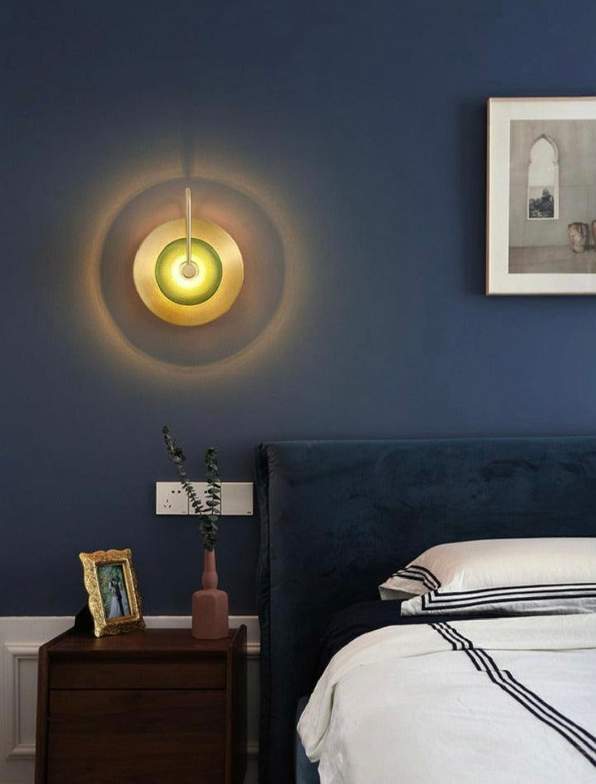 Contemporary Wall Light with Textured Green Glass and Gold Finish