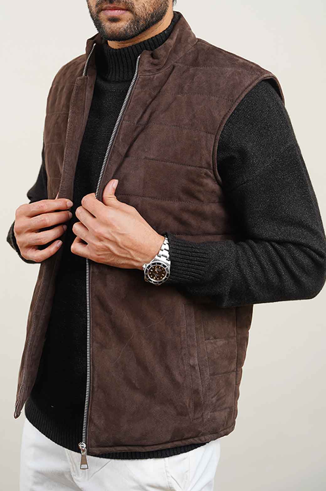 SUEDE ZIPPER GILET