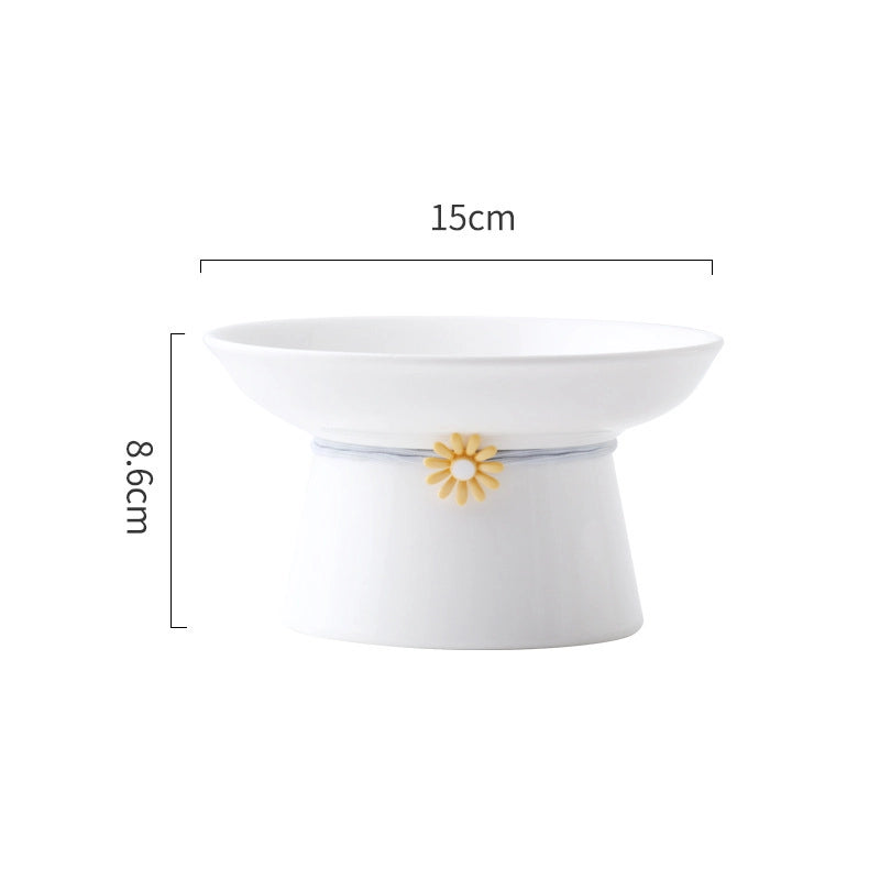 Cat Bowl Ceramic Cat Food Basin Dog Bowl Anti-overturning Integrated High Foot Inclined Mouth Cute Cat Shape Drinking Water Food Basin Pet