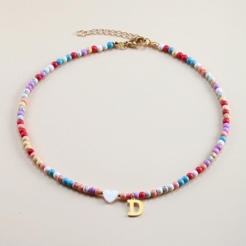 Vacation Letter Heart Shape Stainless Steel Natural Stone Handmade Necklace