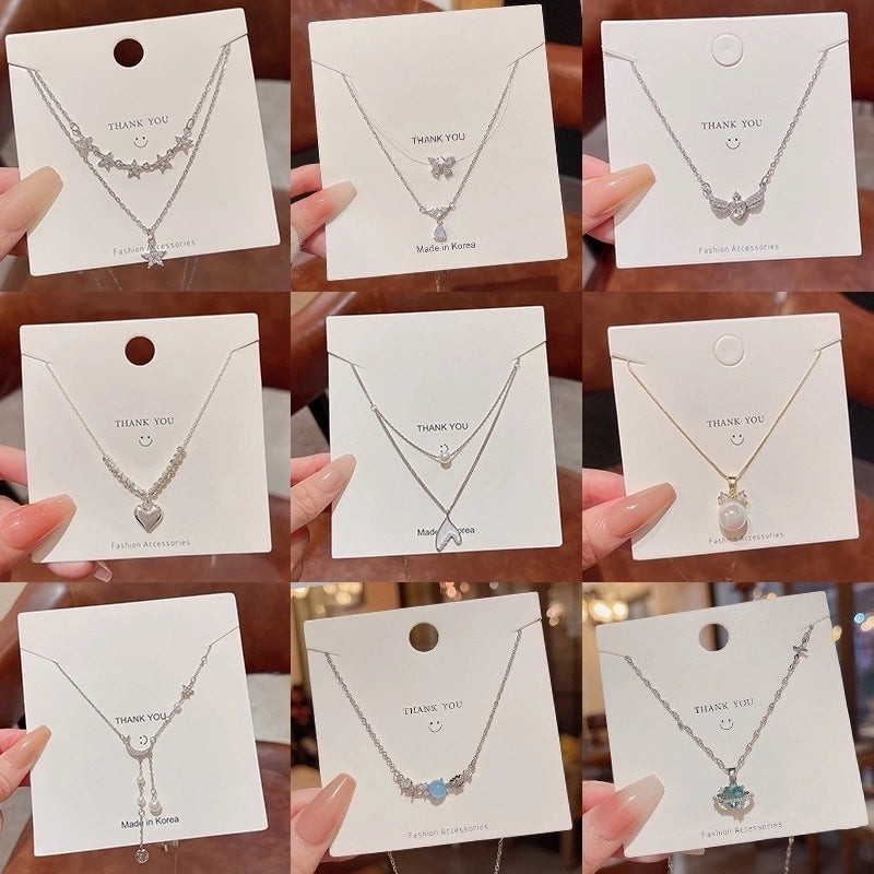 Modern Style Geometric Heart Shape Bow Knot Titanium Steel Copper Plating Inlay Zircon Pendant Necklace