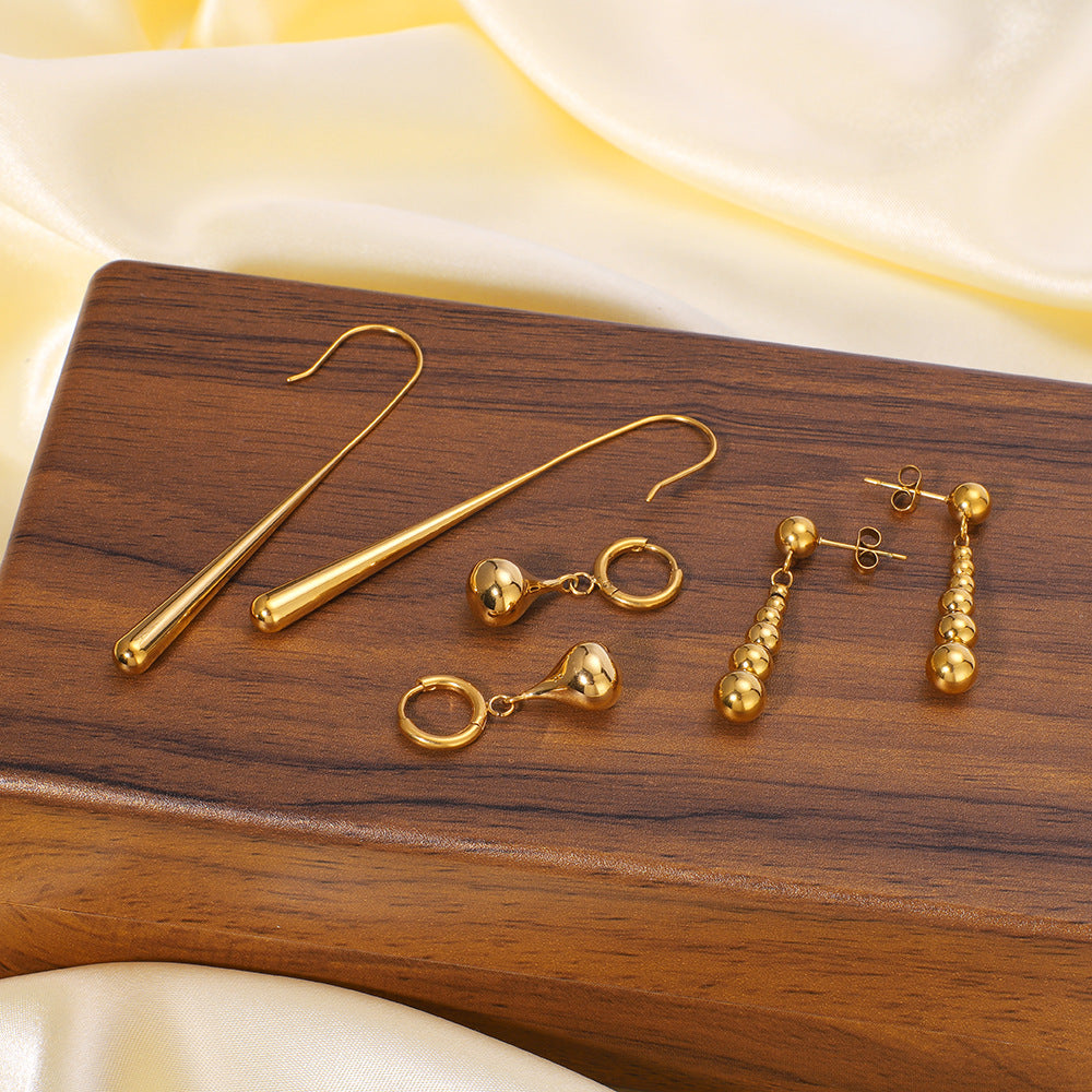 Simple Stainless Steel 18K Gold Plated Water Drop Earrings For Women Retro Personality Long