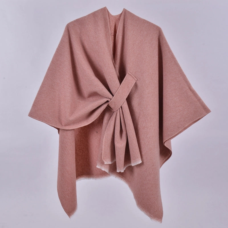 New Women's Autumn And Winter Warm Cloak Simple Double-sided Solid Color Split Cashmere Outerwear Shawl