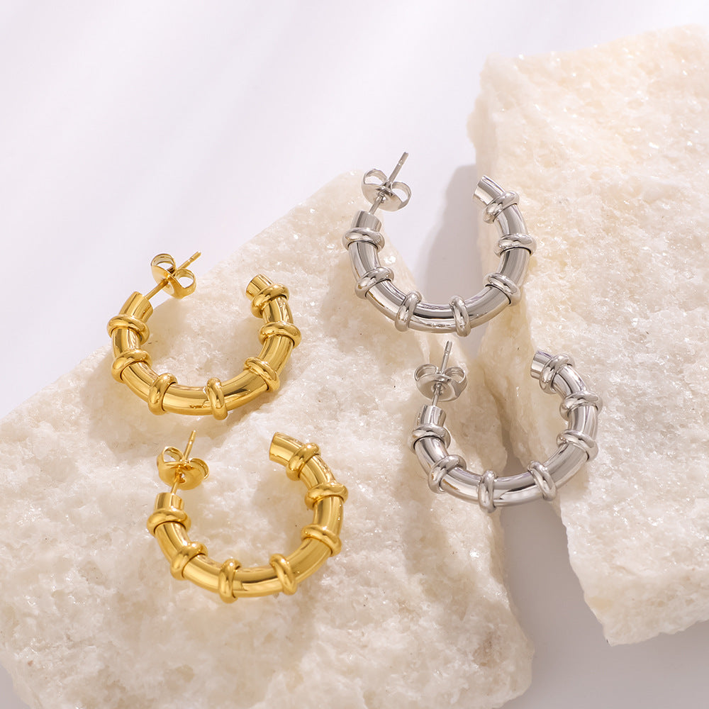 Stainless Steel Earrings Hollow C-Shaped Earrings Personality Versatile 18K Gold Plated Fashion Titanium Steel Earrings For Women