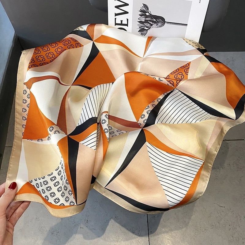 Women's Elegant Minimalist Flower Satin Printing Silk Scarf