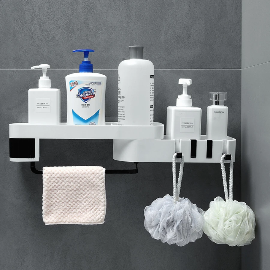 CORNER BATHROOM SHELF WALL-MOUNTED KITCHEN & COSMETIC STORAGE RACK