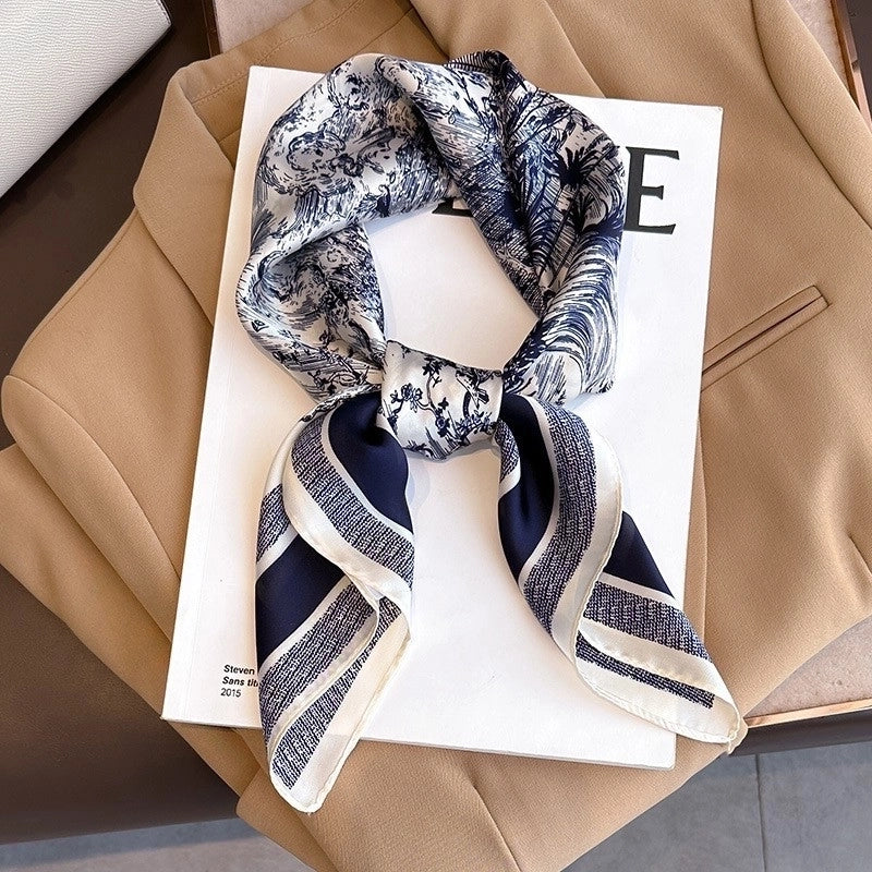 Silk Scarf Women's Elegant Small Square Scarf Decoration 70 Professional Small Square Scarf  New Autumn And Winter Warm Scarf French Hair Band