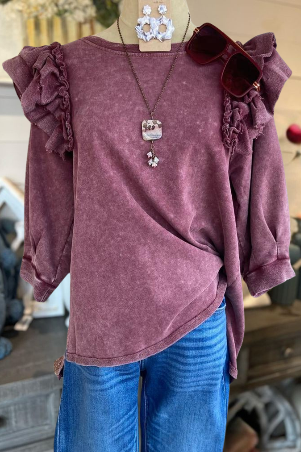 Ruffled Mineral Water Sweatshirt-Burgundy