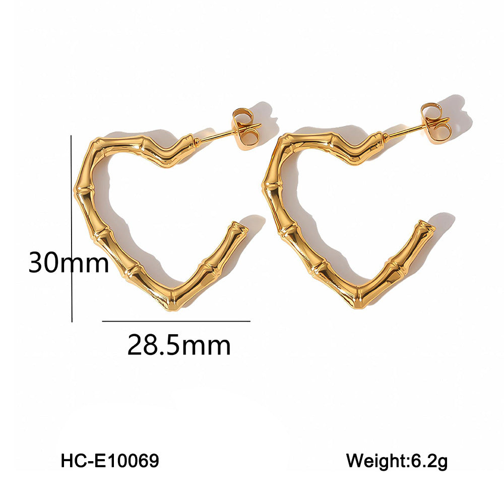 Peach Heart Geometric Stainless Steel Electroplating Earrings