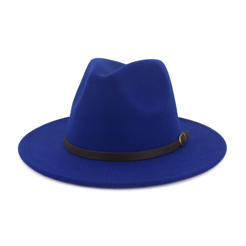New Women's Woolen Brown Belt Buckle Top Hat Men And Women Couple Hat Flat Brim Big Brim Jazz Hat