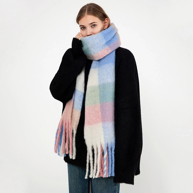 New Winter Warm Plaid Tassel Scarf Women's Cashmere Wool Warm Long Neck Shawl