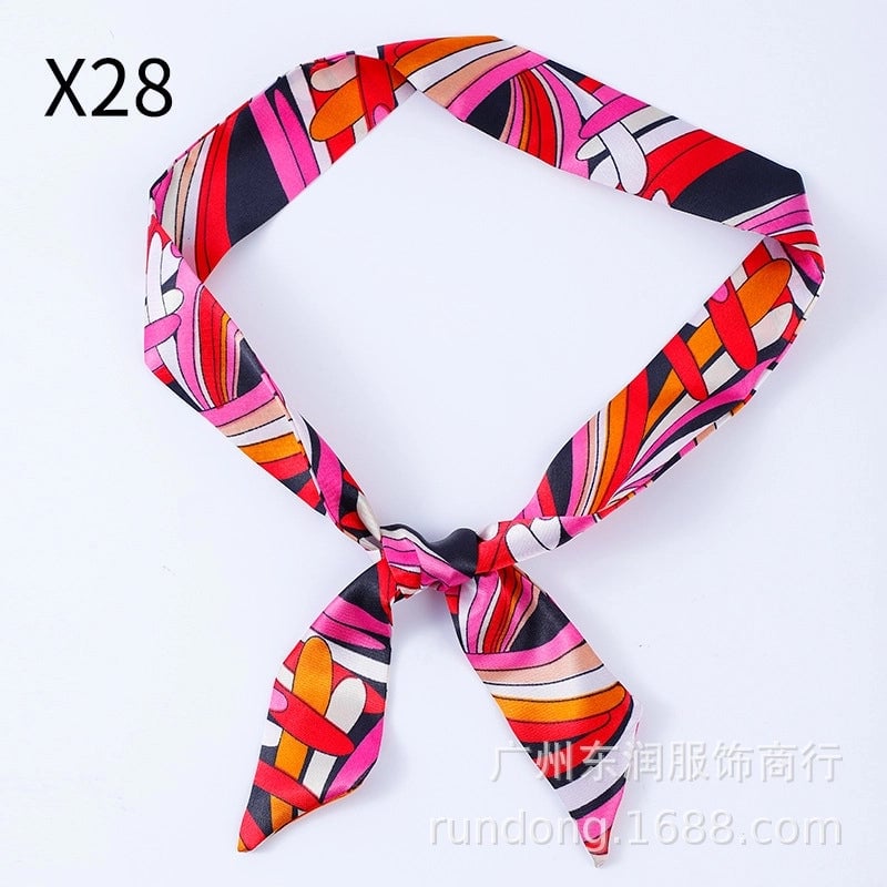 Silk Scarf Long Beveled Small Silk Scarf Double-layer Hair Belt Ribbon Decoration Tie Bag Hand Gift Box Silk Scarf