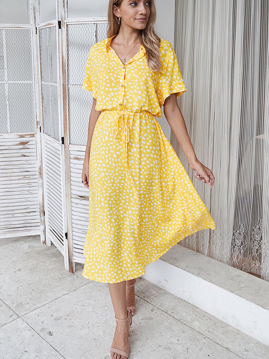 Polka Dot Short-Sleeve Dress(7 colors)
