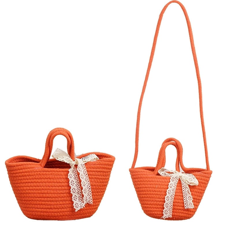 Women's Large Cotton Rope Solid Color Vintage Style Weave Bucket Open Handbag