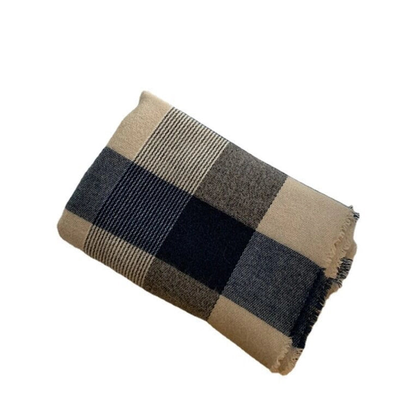 Winter Blue Plaid Scarf Women's Dual-use Shawl British Classic Cashmere Extra-large Warm Neck