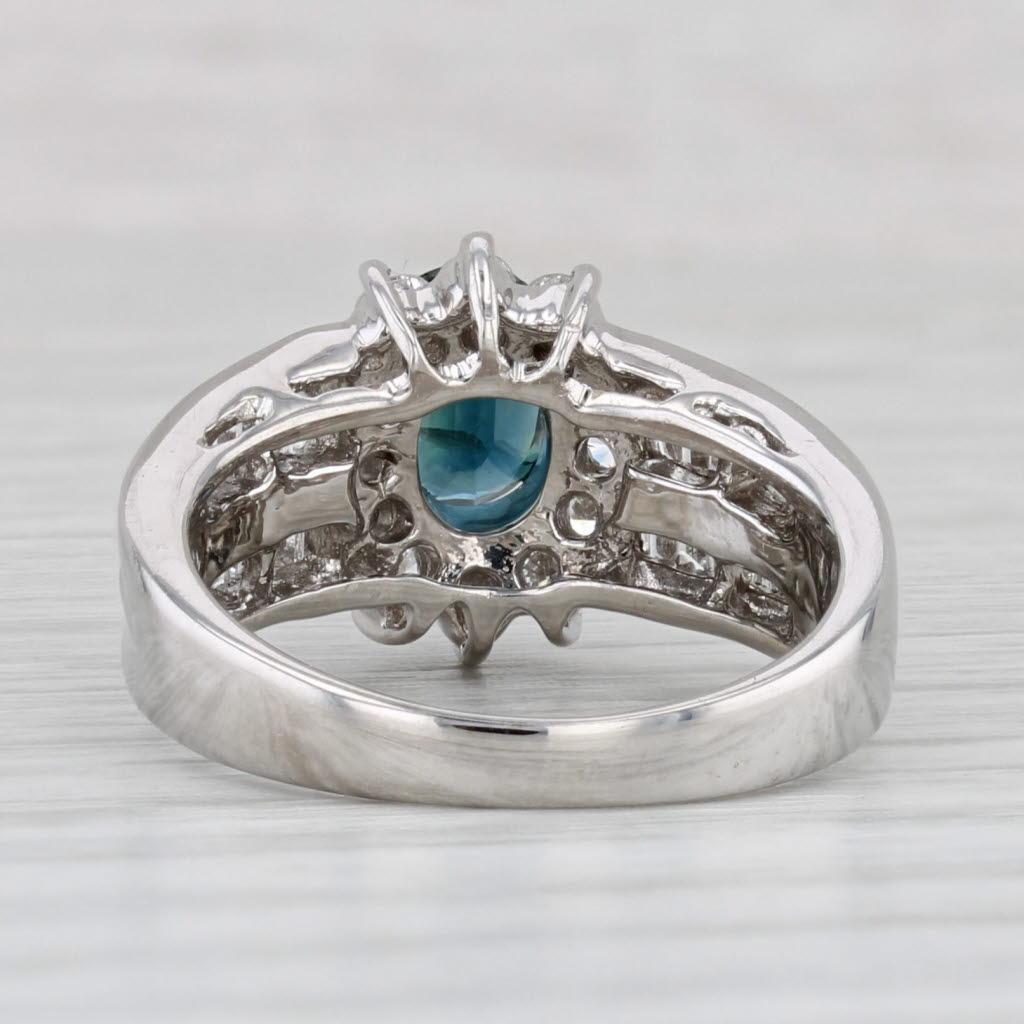 1.69ctw Blue Sapphire Diamond Halo Ring 18k White Gold Size 5.5