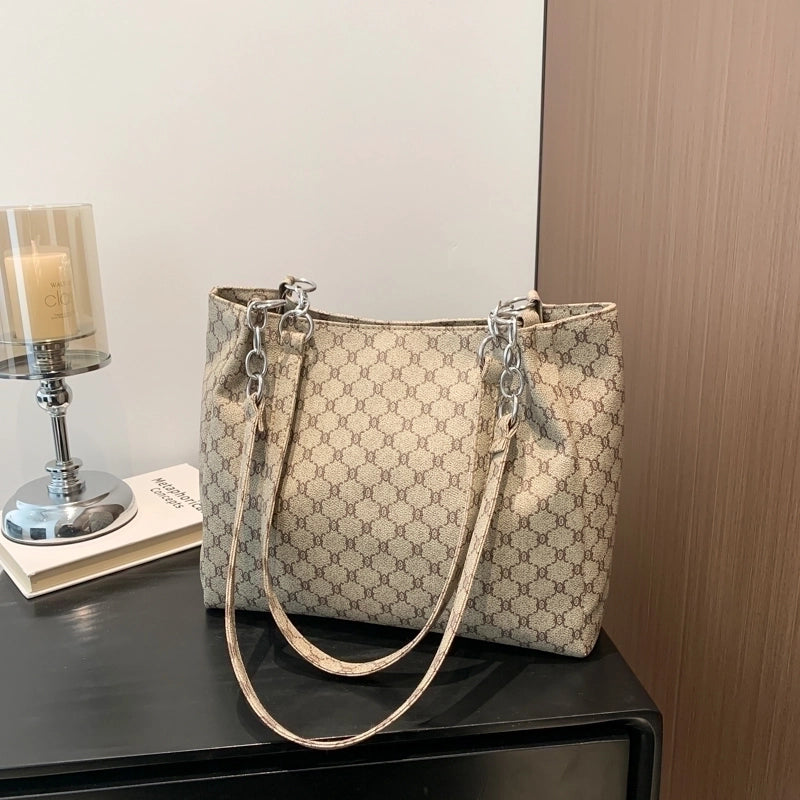 Women's Medium Pu Leather Monogram Vintage Style Classic Style Zipper Tote Bag