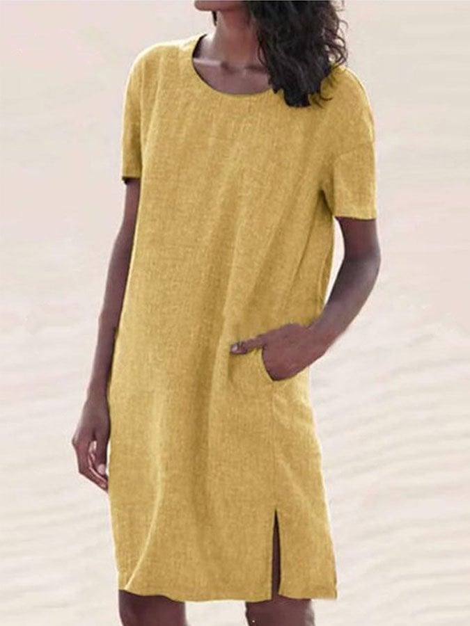Cotton Linen Solid Color Casual Dress