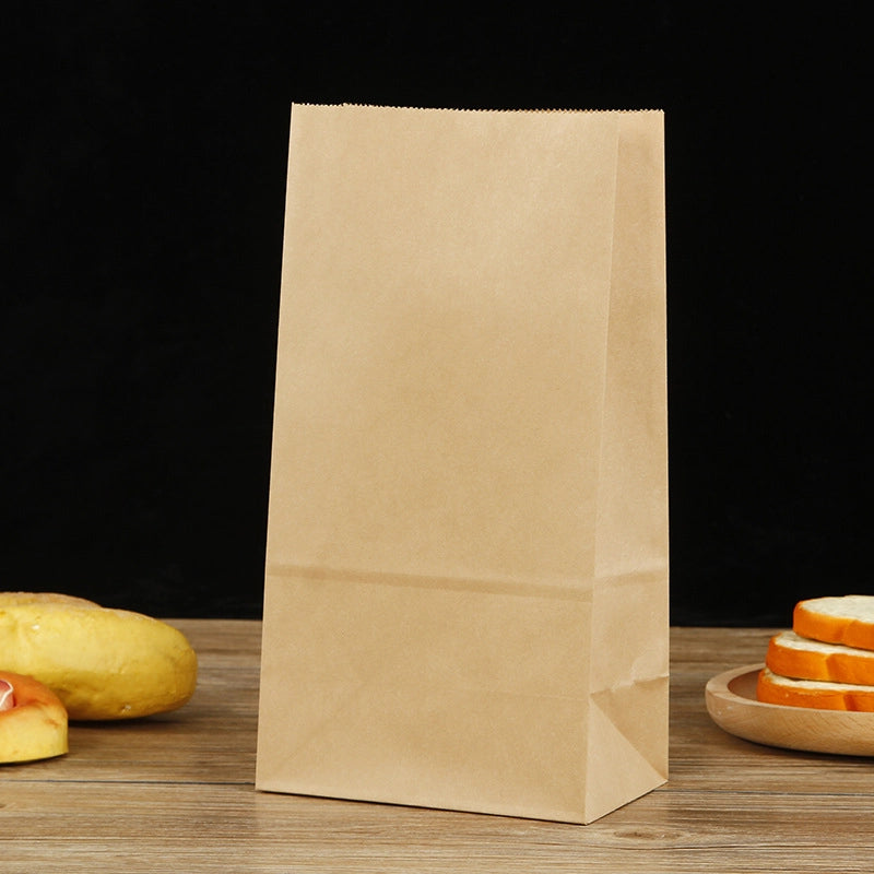 Thickened Food Kraft Paper Bag Customized Square Bottom Bag Baking Takeaway And Film Anti-oil Storage Packaging Bag