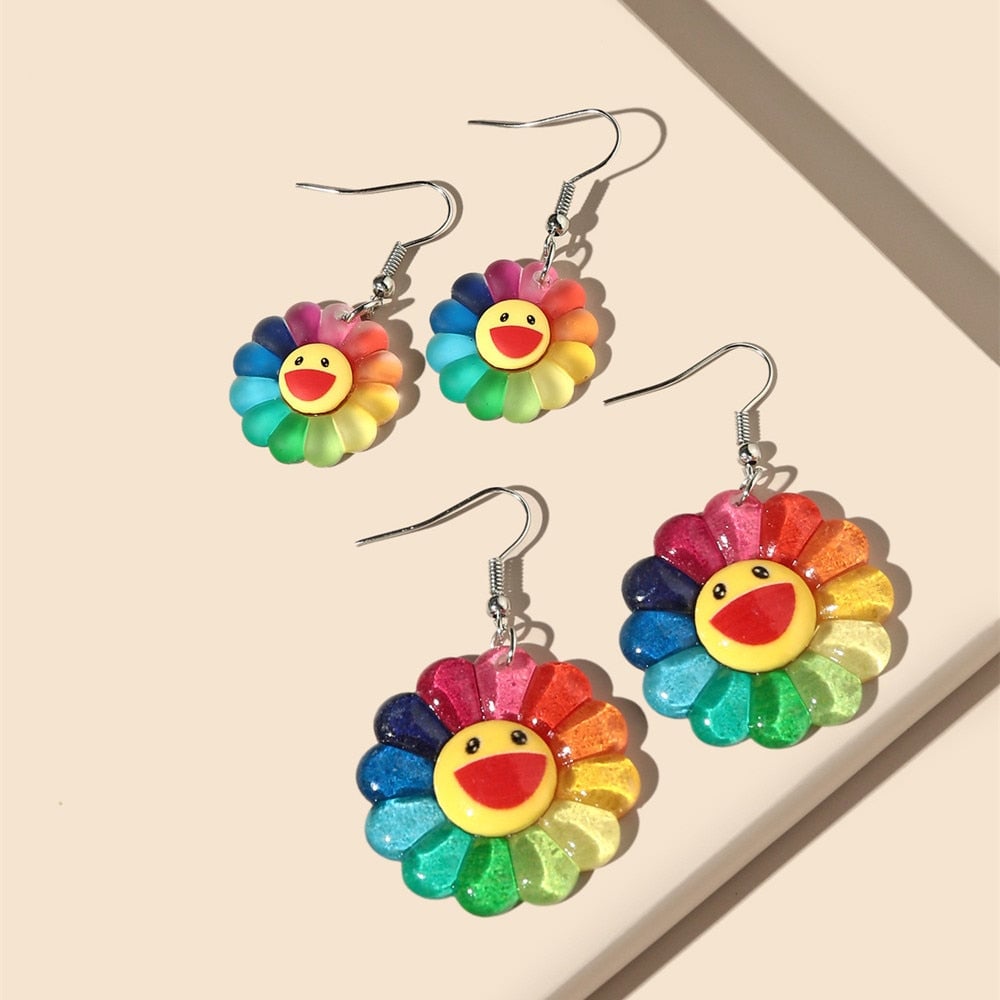 Smiley Rainbow Flower Earring