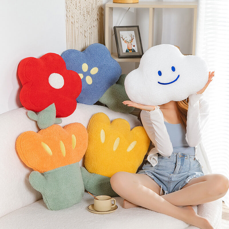 Colourful Flower Skin-friendly Teddy Fleece Sofa Cushion