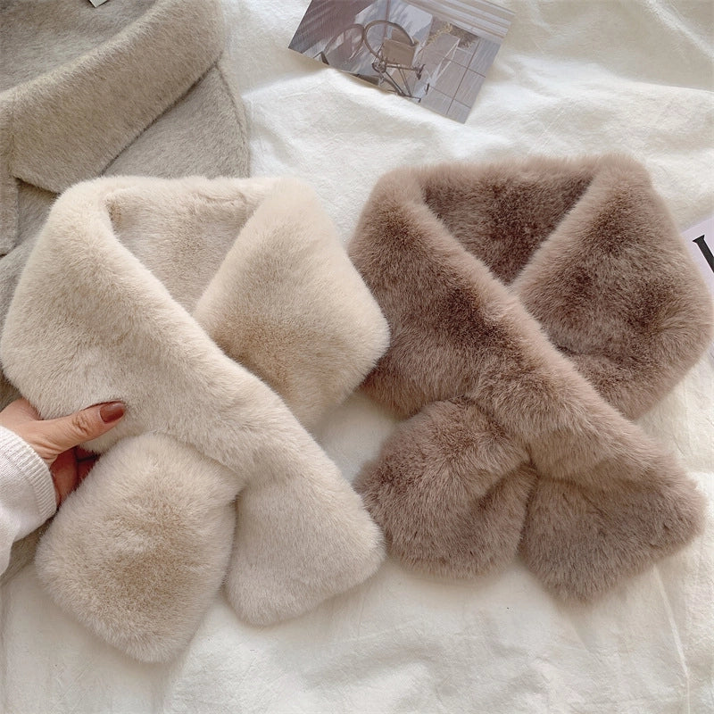 Women's Scarf Winter Versatile Plush Thickened Scarf  Solid Color Fur Collar Girl Cute Rex Rabbit Fur Scarf