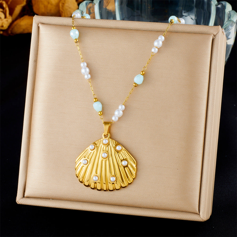 Fashion Ocean Series Accessories Pendant Gold-Plated Stainless Steel Starfish Shell Multi-Element Oil Drop Butterfly Necklace