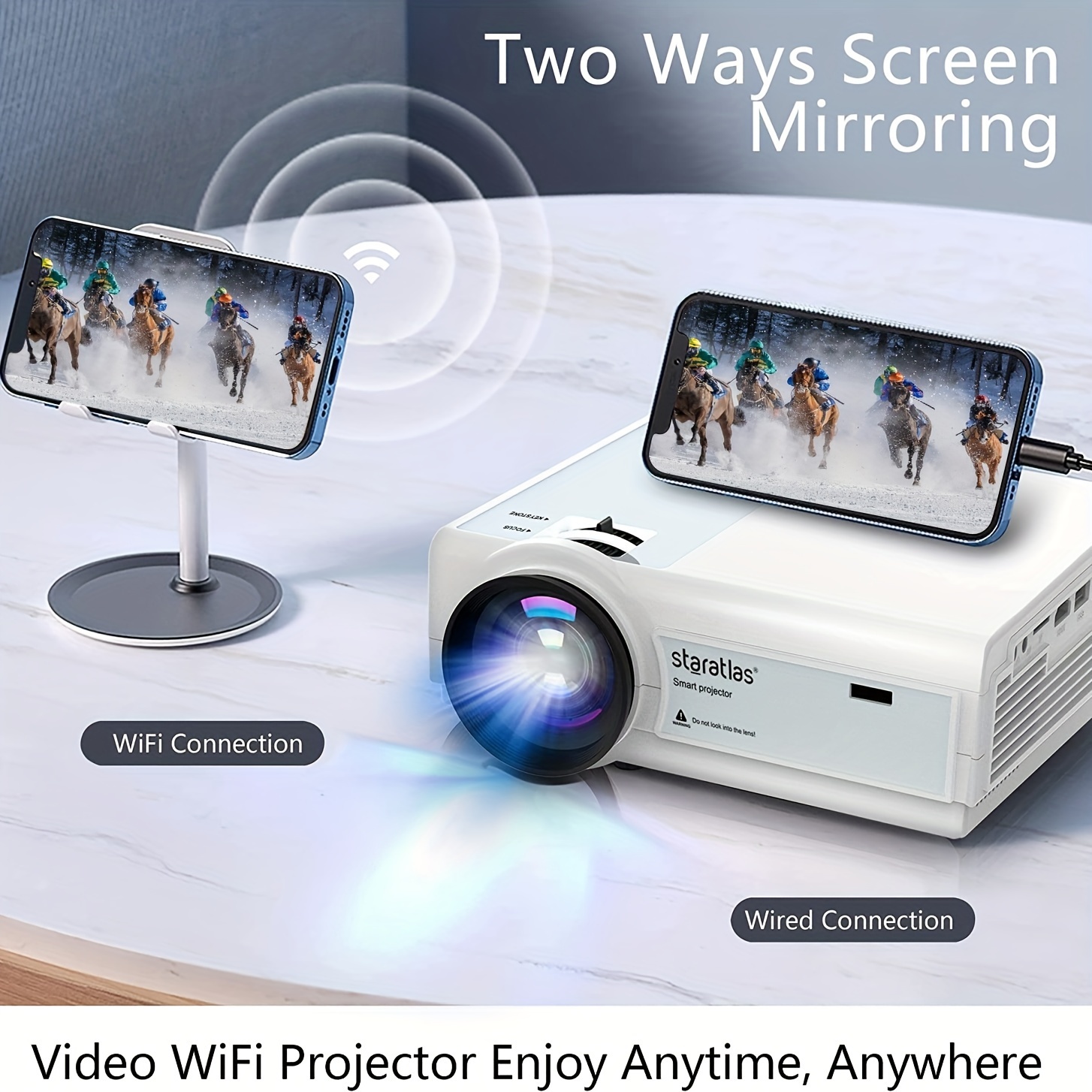 Projector With WiFi And Wireless 5G WiFi Native 1080P Home Theater Video Projector Portable Outdoor Projector Compatible With Full HD 1080P HDTV, USB, VGA, AV, IOS And Android Phone