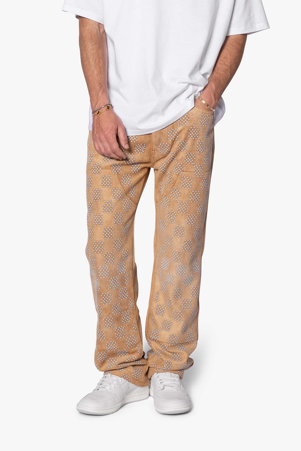 V693 Turquoise Studded Work Pants - Brown