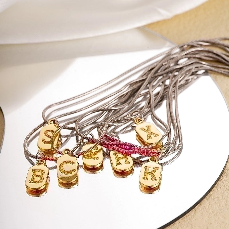 304 Stainless Steel Titanium Steel Gold Plated Minimalist Plating Chain Inlay Letter Zircon Pendant Necklace