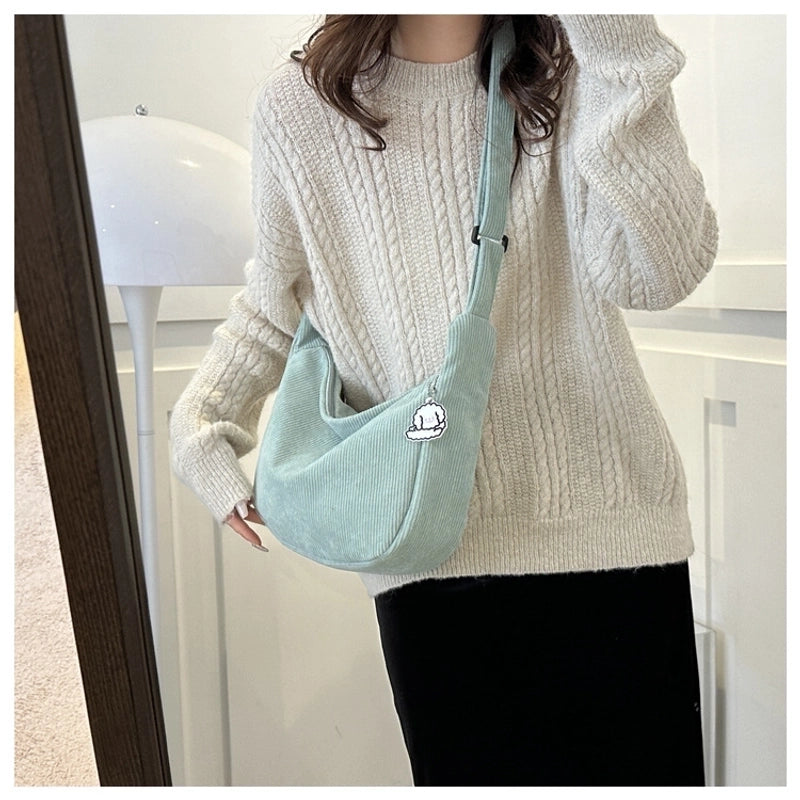 Women's Large Corduroy Solid Color Streetwear Dumpling Shape Zipper Shoulder Bag