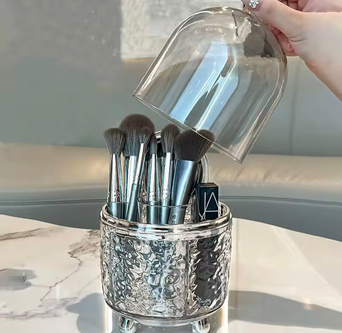 360 degrees Rotating Acrylic Makeup Brush Holder With 6 Slots