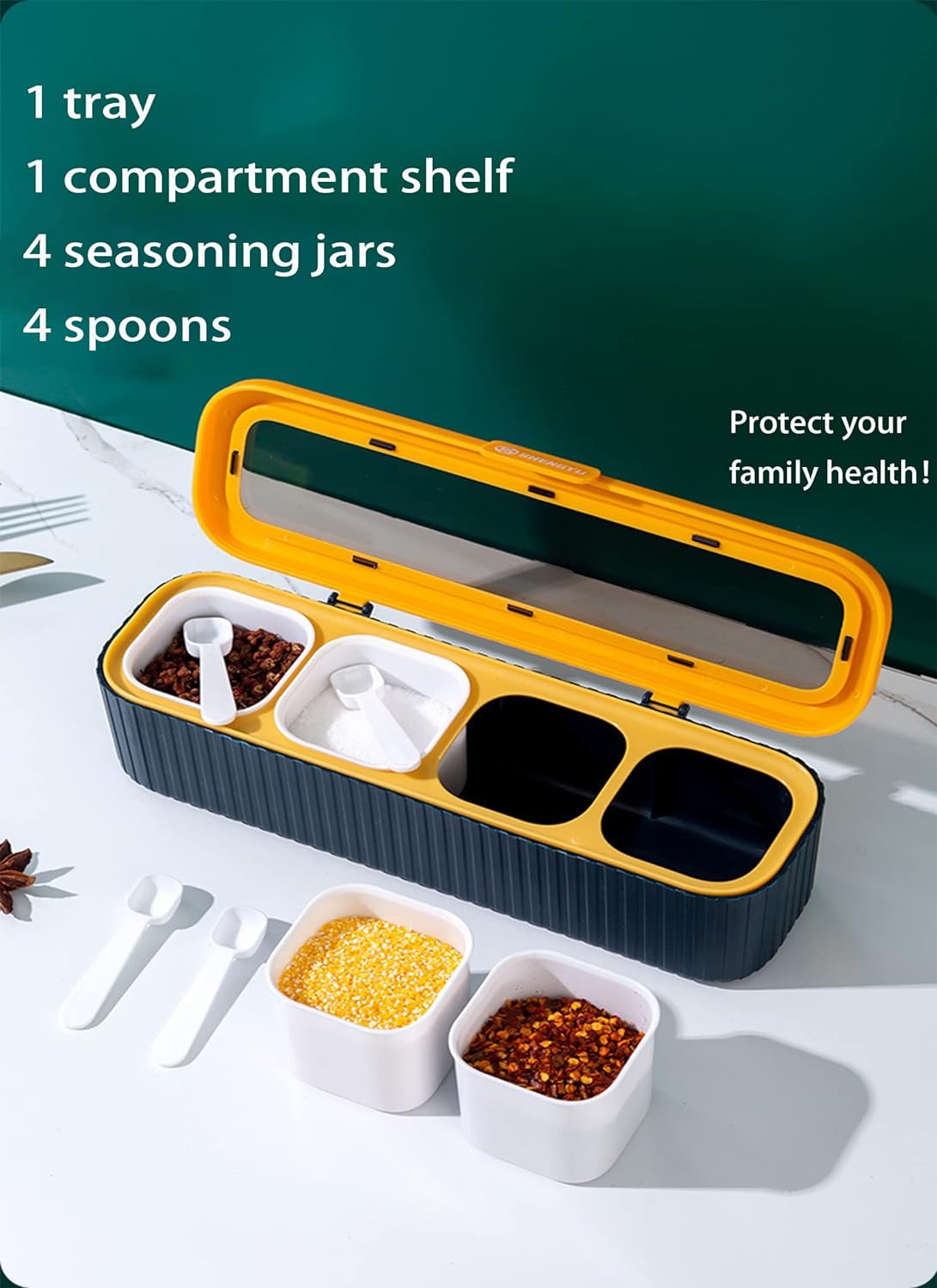 4-Compartment Seasoning Jar Storage Container. Kitchen Storage Container For Storing Spices Salt Sugar Pepper