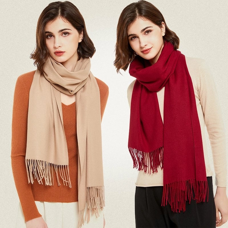 250g Autumn And Winter New Warm Thick Cashmere Texture Solid Color Couples Long Scarf Air Conditioning Tassel Shawl