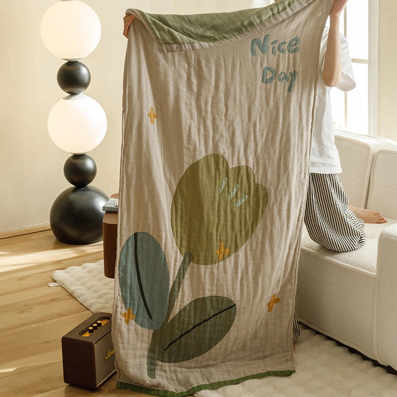 Class A Cotton Gauze Cover Blanket Cotton Jacquard Four-Layer Gauze Bath Towel Sofa Nap Blanket Multifunctional Children's Bags Quilt