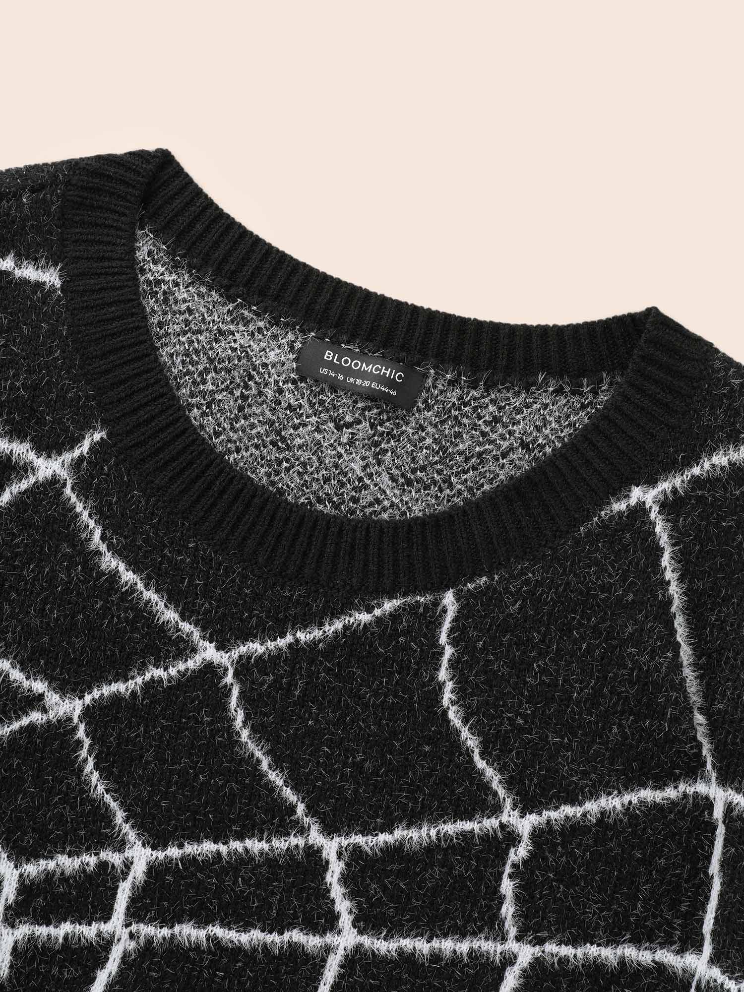 Textured Spider Web Crew Neck Pullover