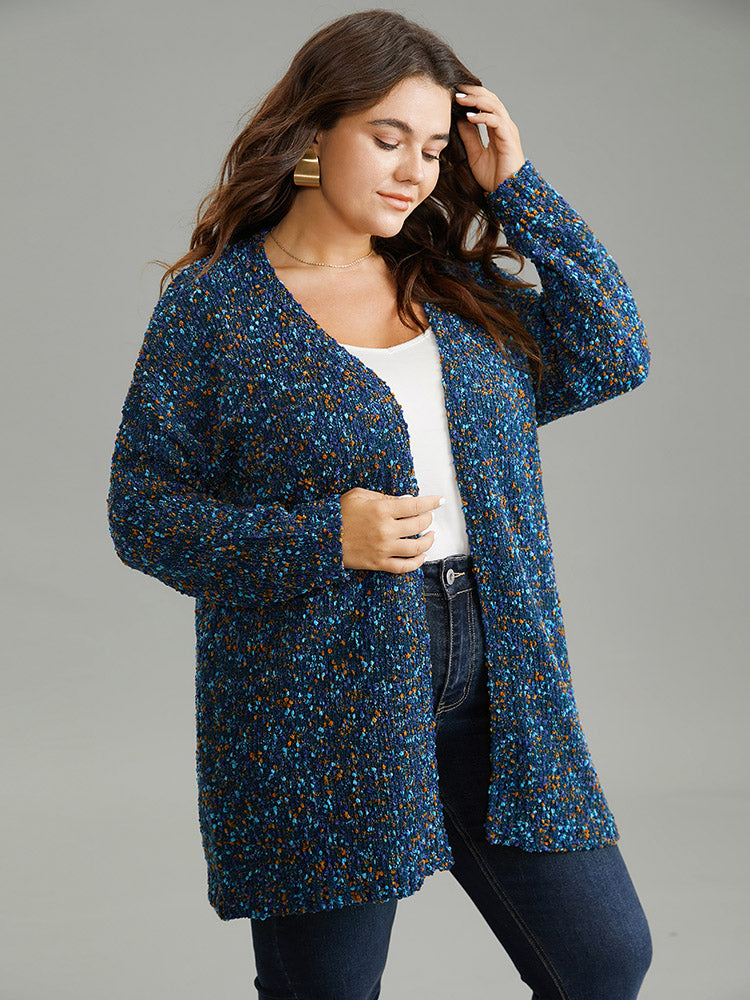 Colour Textured Open Front Cardigan