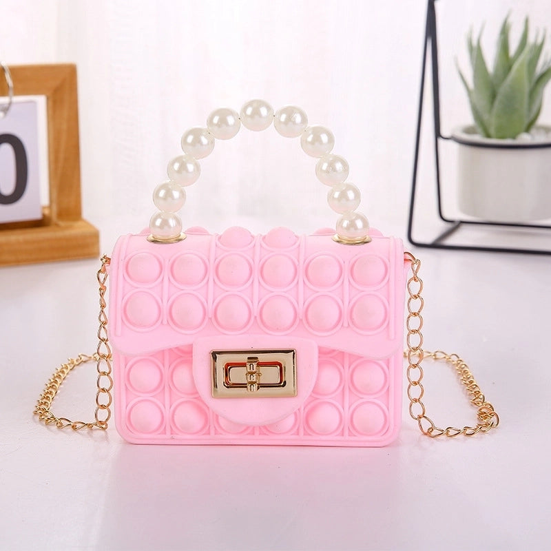 Girl's Color Block Solid Color Silica Gel Pearls Lock Clasp Kids Wallets